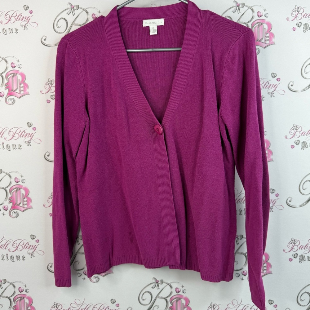 Charter Club cardigan button up purple pink Magenta Knit Top long sleeve